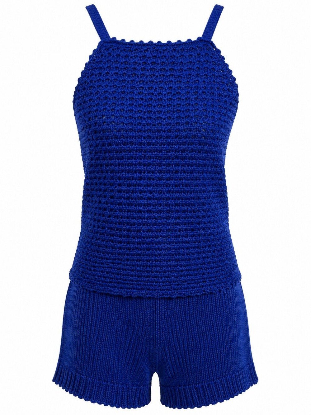 Maronie Cotton Knit Tank Shorts Set Blue Open Back Tie Medium NWOT